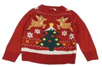 Červený svetr se soby a stromkem