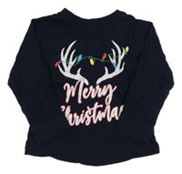 Tmavomodré triko s parohy a nápisem