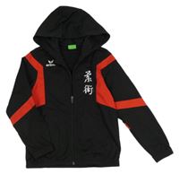 Černo-červená sportovní propínací mikina s výšivkou a kapucí Erima