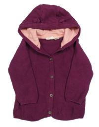 Vínový propínací svetr s kapucí Lupilu