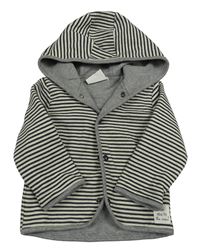 Béžovo-antracitová pruhovaná podšitá propínací mikina s kapucí Topomini