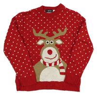 Červený puntíkatý svetr se sobem