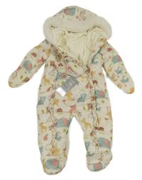 Nové - Krémová šusťáková zimní kombinéza se zvířaty a kapucí George