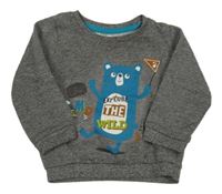 Tmavošedá melírovaná mikina s medvědem Pep&Co