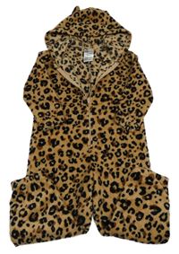 Hnědá chlupatá kombinéza s leopardím vzorem a kapucí H&M