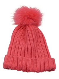 Tmavorůžová pletená čepice s bambulí