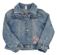 Modrá riflová bunda s výšivkami motýlů Topolino