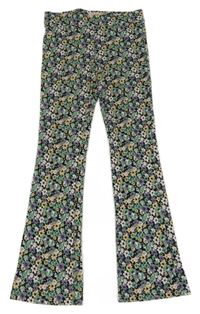 Černo-zeleno-fialové květované flare legíny Only