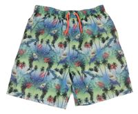 Zeleno-modré plážové kraťasy se žraloky a palmami Y.F.K.