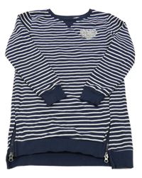 Tmavomodro-bílá pruhovaná tepláková tunika se srdcem z flitrů Alive