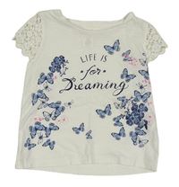 Bílé tričko s motýly a krajkovými rukávy H&M