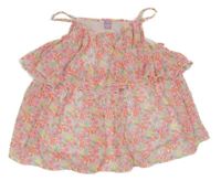 Bílo-růžová květovaná šifonová vrstvená tunika Dopodopo