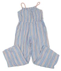 Světlemodro-růžovo-bílý pruhovaný lehký culottes overal H&M