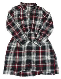 Černo-bílo-červené kostkované propínací košilové šaty s výšivkami hvězd