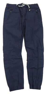 Tmavomodré plátěné cuff kalhoty F&F