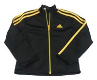 Černá sportovní propínací mikina se žlutými pruhy a logem Adidas