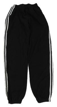 Černé žebrované sametové cuff kalhoty s bílým pruhem shein