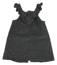 Tmavošedé propínací manšestrové šaty s volánky George