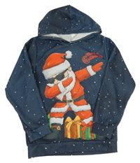 Tmavomodrá lehká mikina se Santou a kapucí 