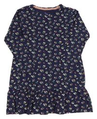 Tmavomodré bavlněné šaty s barevnými květinami Lupilu