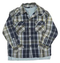 Tmavomodro-modrá kostkovaná košile s všitým tričkem 