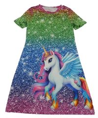 Zeleno-modro-růžová vzorovaná noční košile s jednorožcem shein