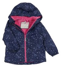 Tmavomodrá šusťáková jarní bunda s jednorožci a kapucí Topolino