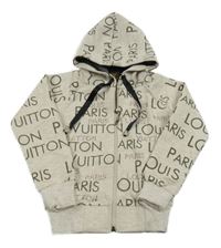 Béžová melírovaná propínací mikina s nápisy a kapucí 