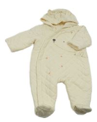 Smetanová prošívaná tepláková kombinéza s medvědem a kapucí Mothercare