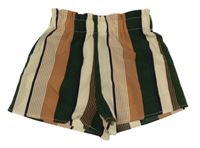 Smetanovo-zeleno-starorůžové pruhované lehké kraťasy shein