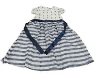 Bílo-tmavomodré pruhované šaty s páskem Topolino