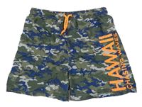 Khaki-modro-šedé army plážové kraťasy 