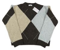 Nové - hnědo-modro-smetanový vlněný crop svetr Primark