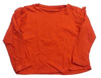 Červené triko s madeirovými volánky Tu