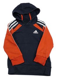 Tmavomodro-červená mikina s pruhy a kapucí Adidas