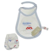 Nové - 2set - Bílé rukavice s nápisy + bílý bryndák s autem St. Bernard