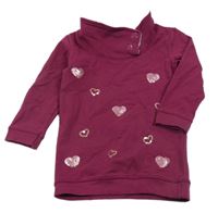 Fuchsiové teplákové šaty se srdíčky a límečkem Topomini