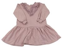 Lila teplákové šaty s volánky s madeirou H&M