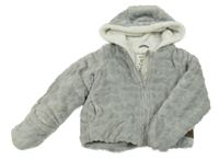 Šedá vzorovaná plyšová zateplená bunda s kapucí C&A