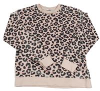 Světlerůžovo-antracitová plyšová mikina s leopardím vzorem M&S