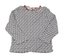 Bílo-tmavomodro-červené květované žebrované triko Obaibi