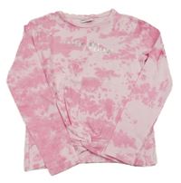 Růžové batikované triko s nápisem 