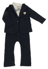 Tmavomodro-bílý overal s teplákovým sakem a motýlkem  