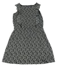 Bílo-černé vzorované šaty s volánky jbc