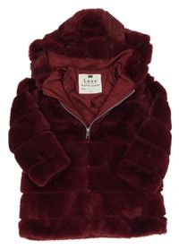 Vínový kožešinový podšitý kabátek s kapucí F&F