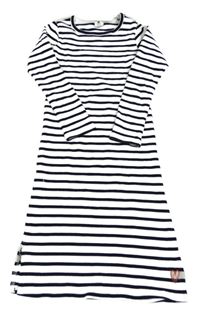 Bílo-tmavomodré pruhované žebrované šaty HEMA 
