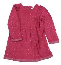 Fuchsioavé puntíkaté svetrové šaty s volánky Primark