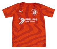 Červené vzorované sportovní tričko s nápisem a číslem Puma