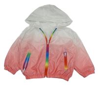 Bílo-růžovo-barevná šusťáková ombré jarní bunda s kapucí 