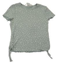 Světlezelené žebrované květované tričko H&M